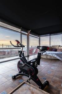 塔姆拉赫特乌兹达尔MoonLight Duplex Sea & Comfort的窗户前设有健身自行车的房间