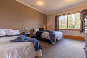 a bedroom with two beds and a window at Hatuma Paradise in  Waipukurau +11 photos