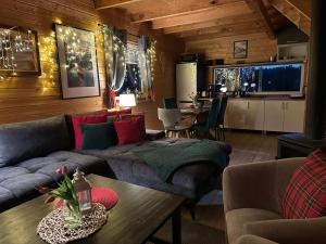 Гостиная зона в Kaszubski zakątek, 2 domki ,20 osob,balia,sauna,kominek