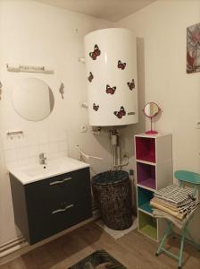 ein Badezimmer mit Waschbecken und Spiegel in der Unterkunft Près Gare T2 42m2 avec jardinet-terrasse 10m2 in Angoulême