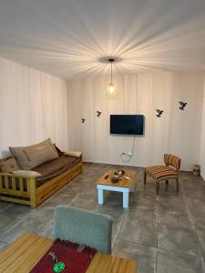 a living room with a couch and a table at Laposadademajo in Pergamino +7 photos