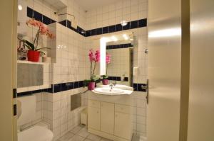 a bathroom with a sink and a mirror at AJO Apartments - Alte Donau Garden Flat - Self-Check-in in Vienna