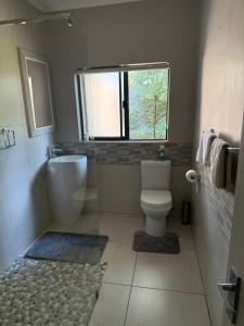 a bathroom with a toilet and a window at Bee Boutique Lodge in Nelspruit
