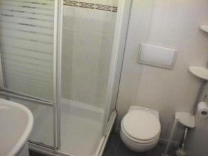 a bathroom with a shower and a toilet and a sink at Ferienwohnung Lotti in Brotterode-Trusetal +28 photos