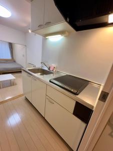 a kitchen with a sink and a stove top oven at 401好立地札幌駅徒歩7分と大通駅徒歩6分で都心を満喫で綺麗な部屋で快適が生活が実現 in Sapporo