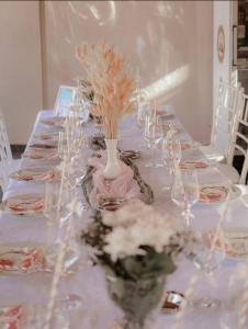 IrigHopovske Terase的一张长桌子,上面有眼镜和鲜花 更多47张照片