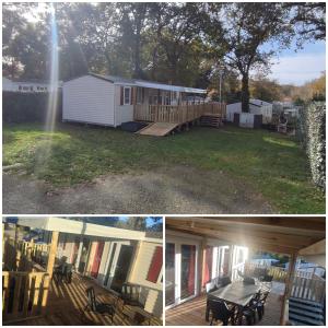 two pictures of a backyard with a shed and a house at Camping SIBLU Domaine de Kerlann in Pont-Aven
