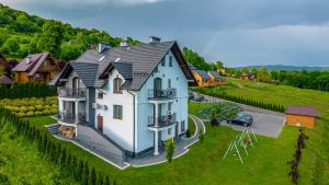 an aerial view of a house in a vineyard at Jaworina- Apartamenty, Domki i Pokoje in Solina
