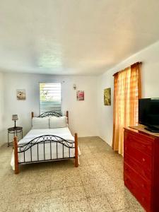 a bedroom with a bed and a flat screen tv at Casa Nube in Cayey +22 photos