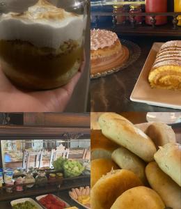 a collage of four pictures of different cakes and pastries at Hacienda Ranguil in Lolol