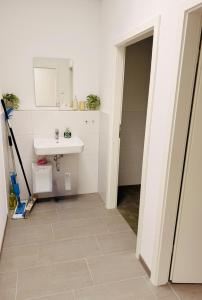 ein Badezimmer mit Waschbecken und Spiegel in der Unterkunft Apartment für 4 Personen im Herzen von Satteldorf in Satteldorf