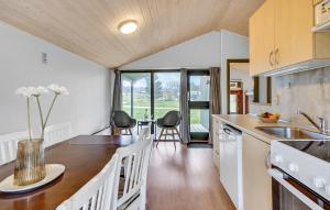 a kitchen with a table and chairs in a room at Pet Friendly Home In Hanstholm With Private Swimming Pool, Can Be Inside Or Outside in Pugdal