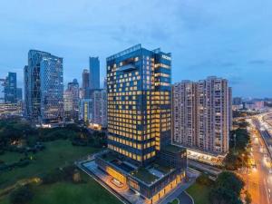 an overhead view of a tall building in a city at Yizhimei Apartment Hotel-Guangzhou Huijin International Financial Center Keyun Road Subway STN Branch in Guangzhou