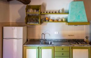 a kitchen with a sink and a refrigerator at Pet Friendly Apartment In Castiglione Del Lago in Pucciarelli