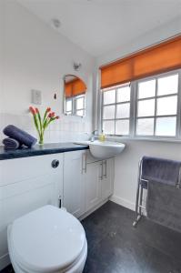 ein Badezimmer mit einer weißen Toilette und einem Waschbecken in der Unterkunft Stable Mews Cottage in Royal Tunbridge Wells