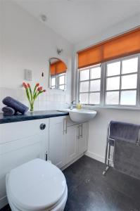 ein Badezimmer mit einer weißen Toilette und einem Waschbecken in der Unterkunft Stable Mews Cottage in Royal Tunbridge Wells