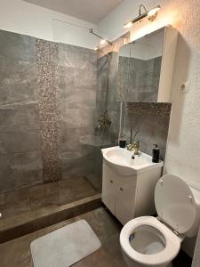un bagno con un water e un lavandino di Medusa Gold Studio a Târgu-Mureş