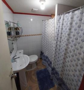 a bathroom with a sink and a toilet and a shower at Hospedaje con Pensión Completa in Angol