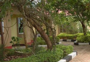 ein Gebäude mit Bäumen und Sträuchern im Innenhof in der Unterkunft Northern Hospitality Kasewe Lodge in Mzuzu