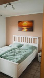 een bed in een slaapkamer met een foto aan de muur bij Ferienwohnungen Bullau in Erbach