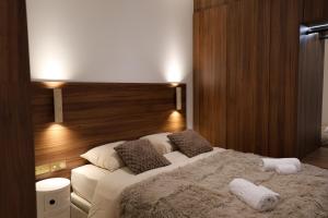 ein Schlafzimmer mit einem großen Bett mit zwei Kissen darauf in der Unterkunft Résidence du Lion in Belfort