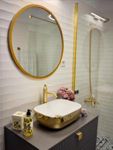 un bagno con lavandino e specchio di Boutique Apartment 2 a Ploieşti