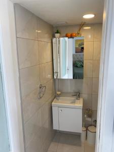 a bathroom with a sink and a mirror at Gönül Evim in Bogazici +43 photos