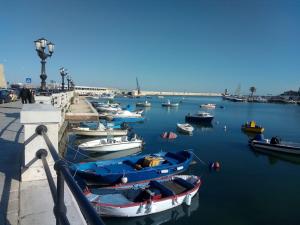 Un grupo de barcos están atracados en un puerto en Suite dei Principi 2, aeroporto e parcheggio gratuito, en Bari
