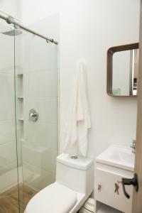 un bagno con wc e doccia in vetro di Casa del Viento 101 a Cali