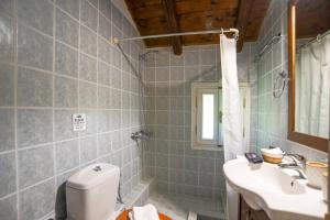 a bathroom with a toilet and a sink at Cozy Attic Suite - Elia Apartments Chrisso in Delfoi +18 photos
