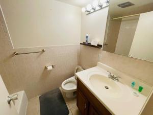 a bathroom with a sink and a toilet and a mirror at Spacious 2br2ba With Hardwood Floors in Cheltenham Village