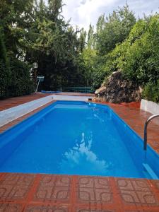 a blue swimming pool with trees in the background at Rincón del Descanso in La Iruela