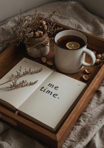 a book and a cup of coffee on a wooden tray at Boutique Passion Hotel in Ho Chi Minh City