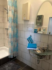 a bathroom with a sink and a tub and a shower at Holiday il Macellaio - NW Zentrum - X-MAS Markt 5min entfernt in Neustadt an der Weinstraße