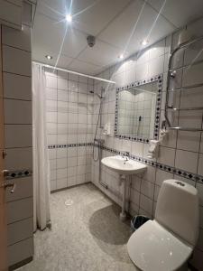a bathroom with a toilet and a sink at Lungsunds Hotell & Camping in Storfors +38 photos