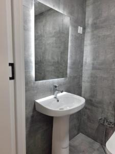 a bathroom with a white sink and a mirror at ALARA Inn HOSTEL & HOTEL in Baku