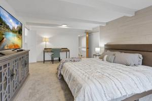 Buckeye LakeCanary Cottage的一间带大床和书桌的卧室