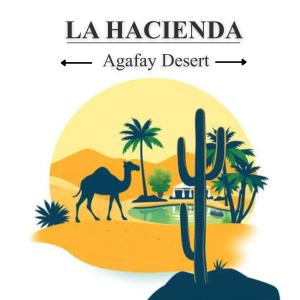 a desert with a camel and a palm tree at LA HACIENDA Agafay Desert 
