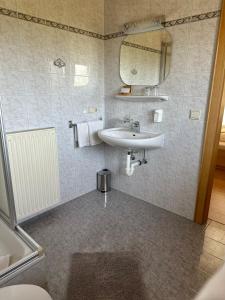 ein Badezimmer mit Waschbecken und Spiegel in der Unterkunft Grunen Baum - Vöran in Vöran