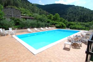 a large swimming pool with lounge chairs at L'Oasi in Piano Delle Pieve