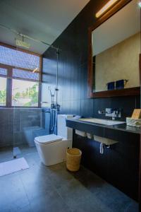 a bathroom with a toilet and a sink and a mirror at The Ledge Ella in Ella