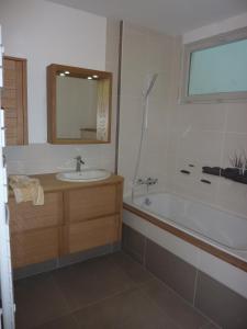 ein Badezimmer mit Waschbecken und Badewanne in der Unterkunft Chambre de 15m2 à la campagne avec salle de bains in Vacqueville