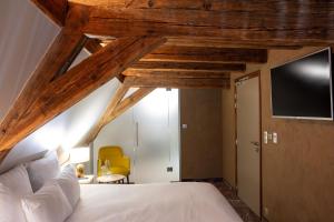 a bedroom with a bed and a tv in a room at Hotel Restaurant L'Orchidee in Ensisheim