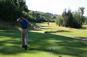 a man swinging a golf club on a golf course at Clody Lodge in Bunclody