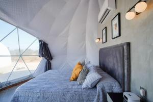 une chambre avec un lit avec une grande fenêtre dans l'établissement Cupulas Del Valle by Villa De La Rosa WiFi & AC Suite 4, à San Pablo