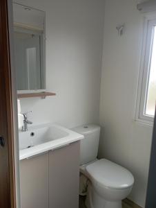 a white bathroom with a toilet and a sink at Val'B ocean-bord de plage in Sarzeau +15 photos