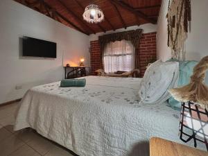 a bedroom with a large bed with a tv on the wall at Casa Amaru in Guarne