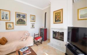 un salon avec un canapé et une cheminée dans l'établissement Pet Friendly Home In Vallecrosia, à San Biagio della Cima