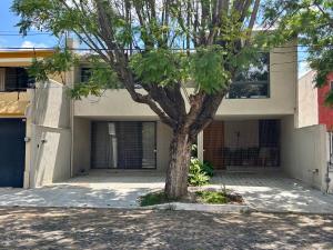 a tree in front of a building with a garage at Bauer Haus in Laborcillas