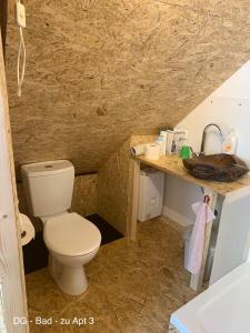 ein Badezimmer mit Toilette und Waschbecken in der Unterkunft Das Haus - Das Marienkaeferhaus in Ürzig